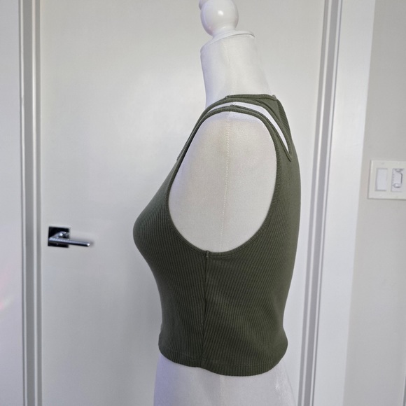 Olive Green Ribbed Tank Top - Picture 3 of 4